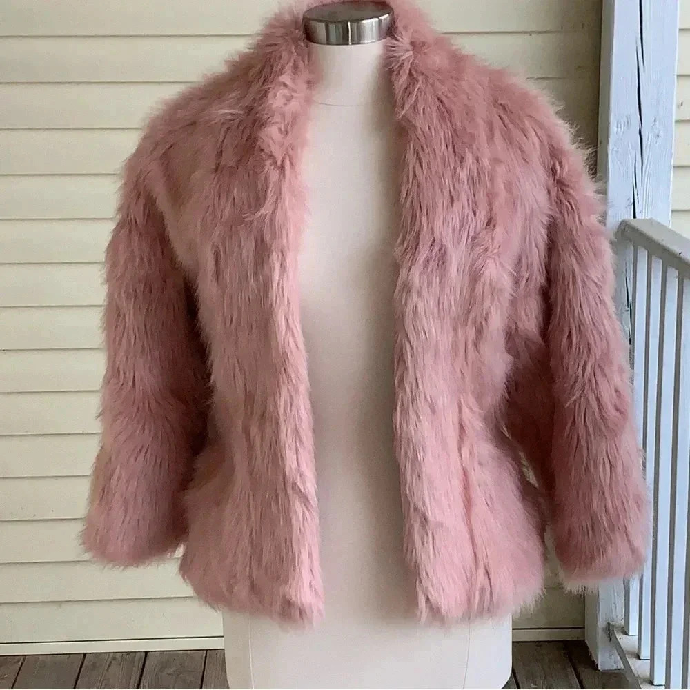Eva Mendes NY&C Faux Fur Coat Jacket Pink Womens Size XS /S Small Barbiecore Lux - Picture 4 of 10